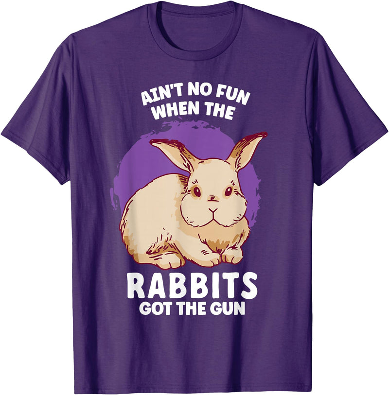 Ain't No Fun When the Rabbits Got the Gun Jumpy Rabbits T-Shirt in Purple