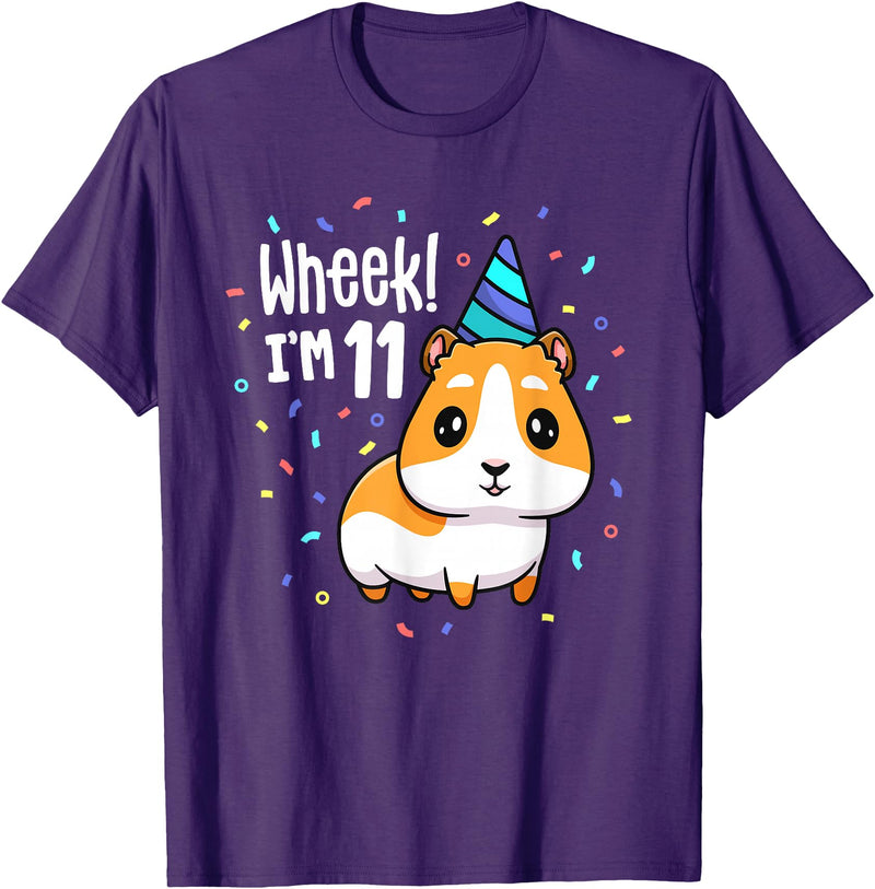 Guinea Pig Birthday by Joy Haus Guinea Pig Birthday Party Wheek Kid 11 Year Old 11th Outfit T-Shirt - Purple