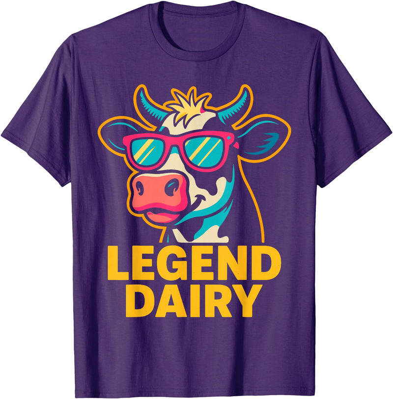 Legend Dairy Funny Cow Farmer Apparel Co. Legend Dairy Funny Farmer Cow Pun Country Graphic T-Shirt - Purple