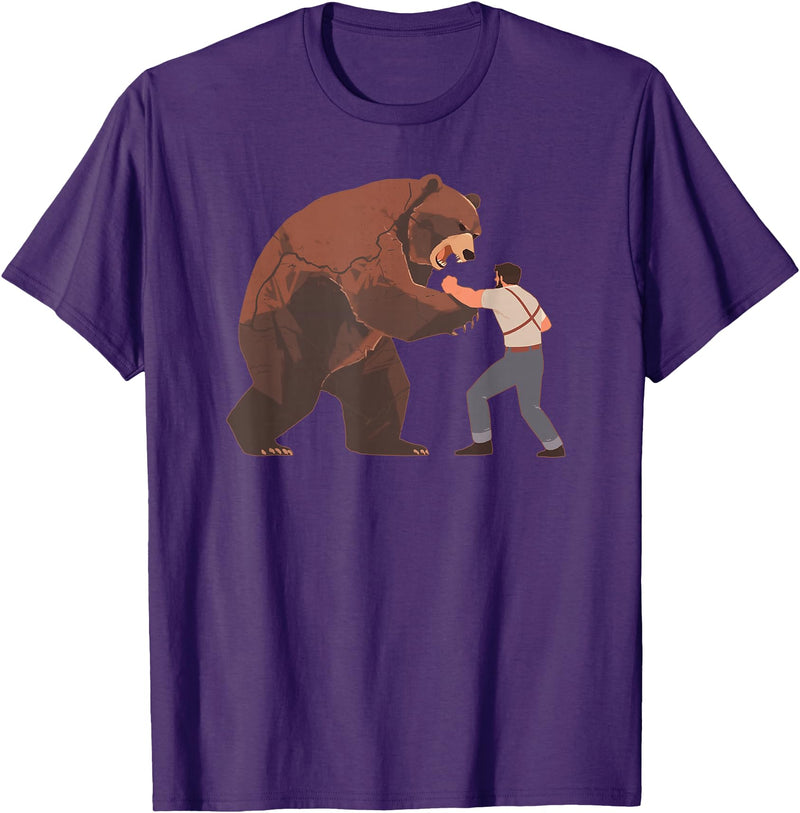 Outdoor lover funny outfits Bear Challenge - Funny Man Against Wild Bear Fighting T-Shirt - Purple