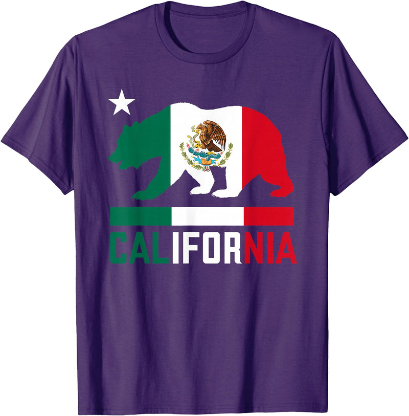 Mexican American US Apparel Co California Bear Mexican Flag State T-Shirt - Purple