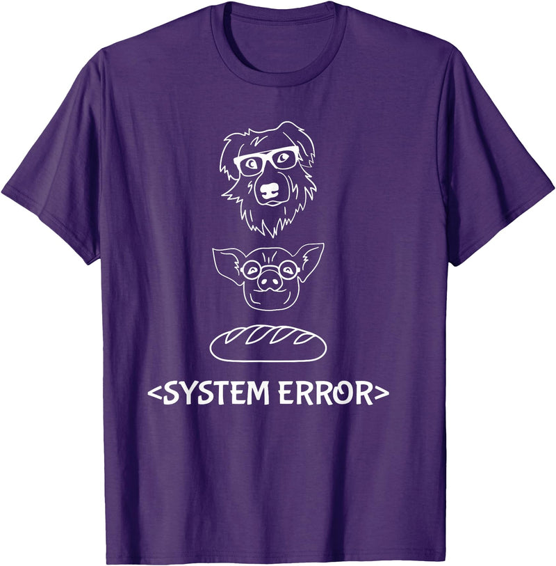 Dog Pig Loaf of Bread Funny Monchi Pug Slogan Dog Pig Loaf of Bread System Error Monchi the Pug Robot T-Shirt - Purple