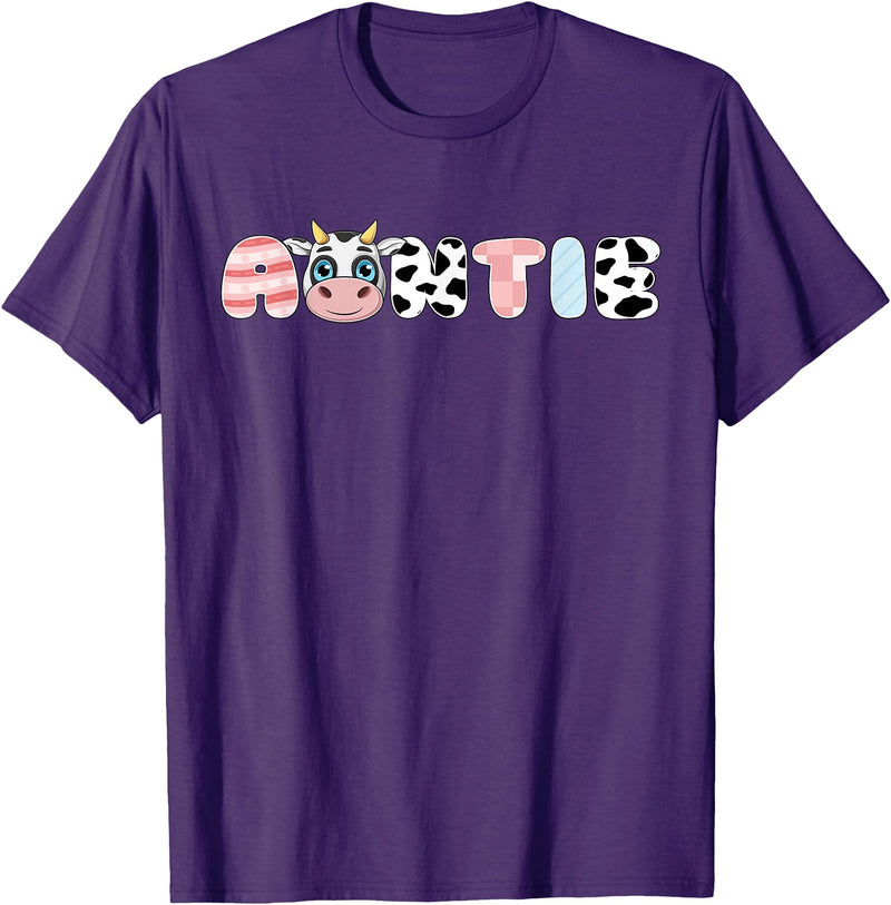 Cow Matching Family Outfit Costume Apparel Auntie Girl Birthday Matching Family Cow Farm Animal Aunt T-Shirt - Purple