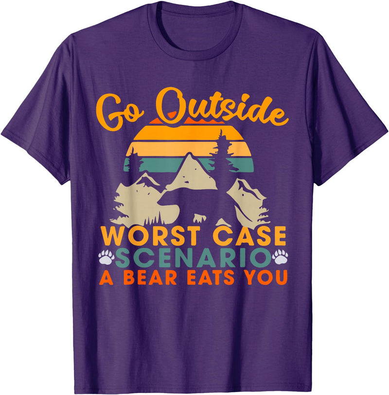 Funny Bear Camping outdoor lovers designs gifts Go Outside Worst Case Scenario A Bear Eats You Camping Gift T-Shirt - Purple