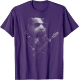 Funny Cavy Rock And Roll Pet Designs Guinea Pig Playing Guitar Rock Music Pet Lover T-Shirt - Purple