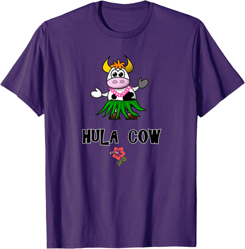 FUN DANCING ANIMALS GIFT T-SHIRTS Hawaiian Hula Dancing Cow, Funny Gift T Shirt, Dk T-Shirt - Purple