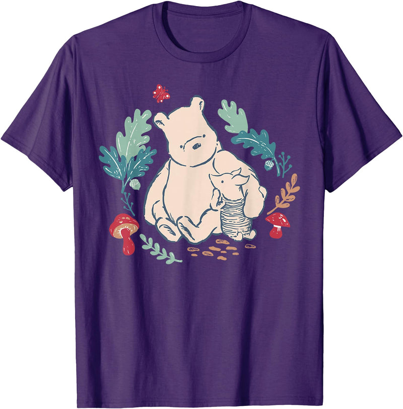 Disney Winnie The Pooh Classic Illustration Piglet and Pooh T-Shirt - Purple