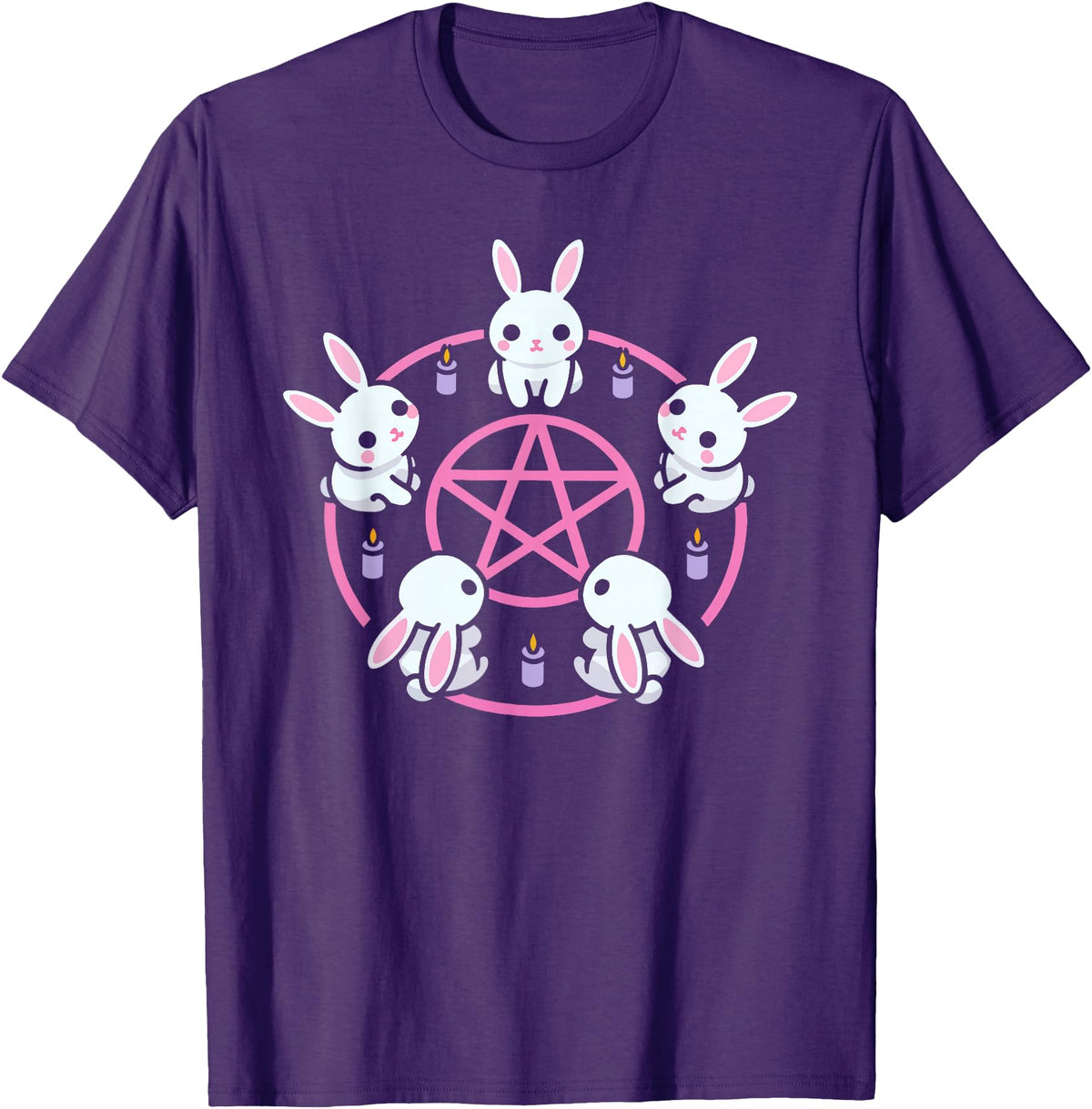 Bunny Rabbit Pentacle Pentagram Pink Pastel Goth Dark Humor T-Shirt in Purple