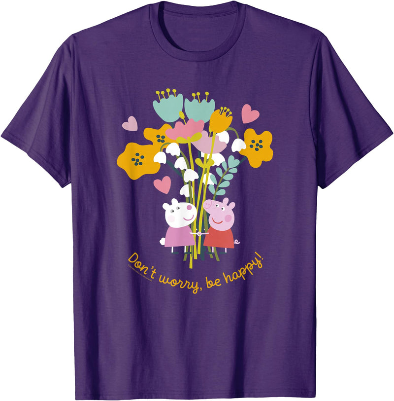 Peppa Pig Don't Worry Be Happy Floral Logo T-Shirt - Purple