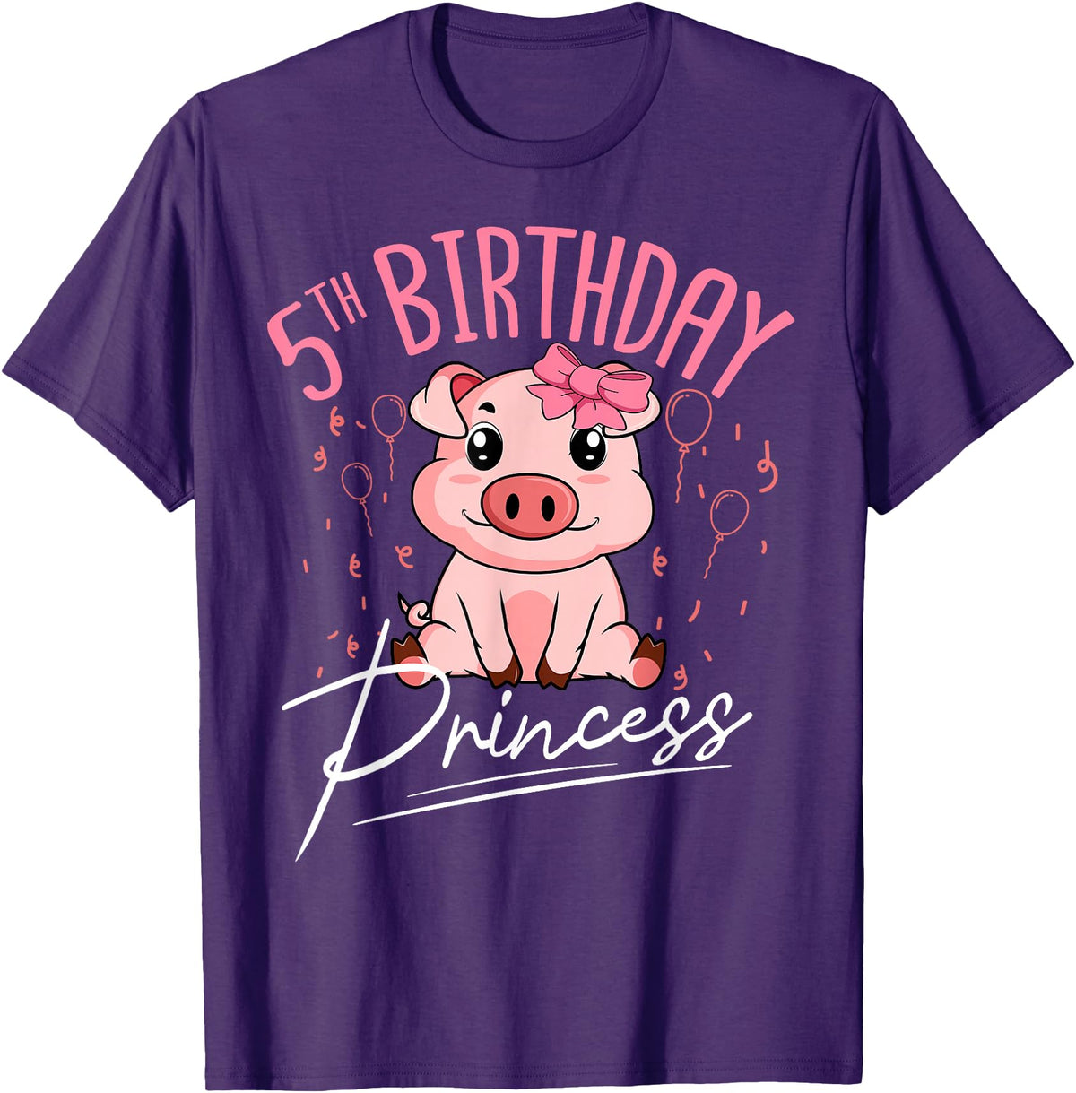 Pig Birthday 5 Cute Piggy Barn Party Apparel Pig 5th Birthday Princess Farm Party Hog Farmer Barnyard T-Shirt - Purple