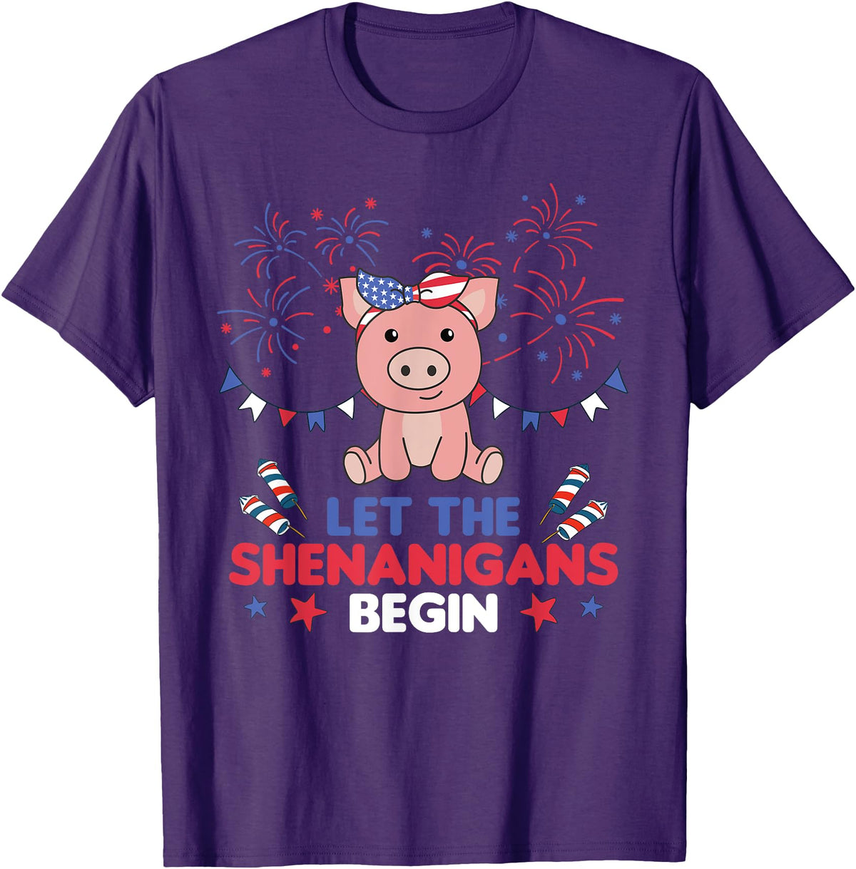 Fourth Of July - Cute Animals America 4th Of July American Pig Kids USA Pig T-Shirt - Purple