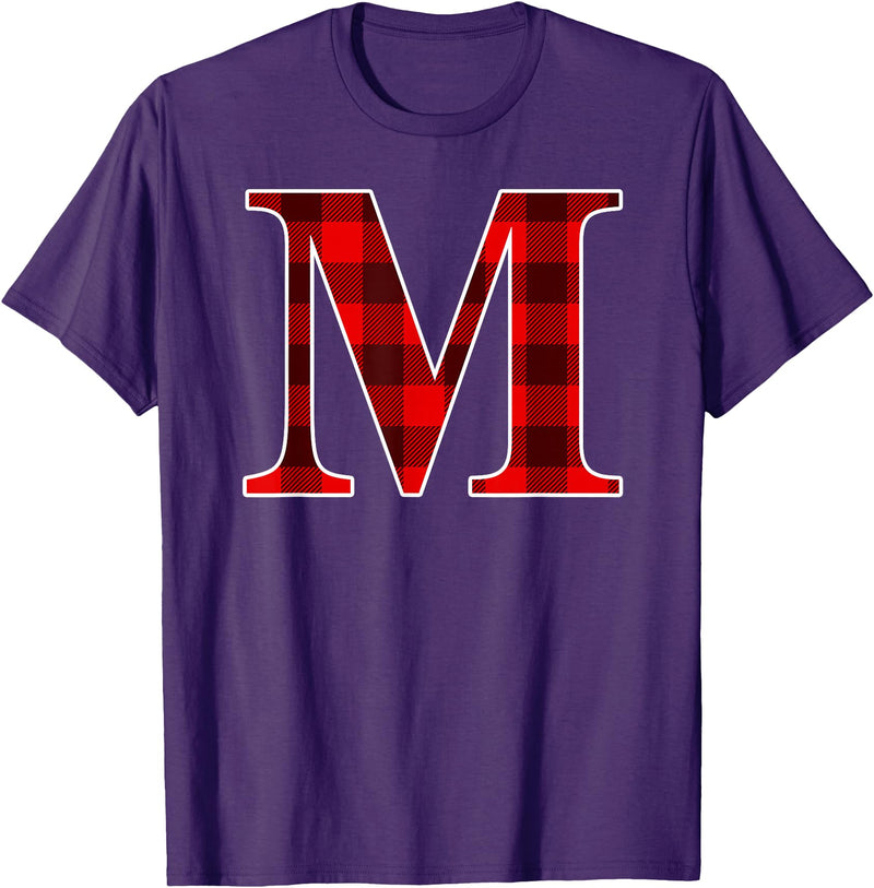 Buffalo Plaid Forever Buffalo Plaid Monogram Letter M Matching Holiday T-Shirt - Purple