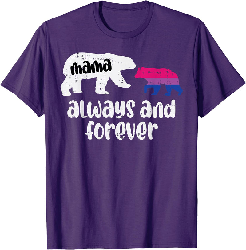 Bisexual Shirts Bi Pride Stuff Men Women Gifts Mama Bear Forever Bisexual Bi Pride Stuff Flag LGBTQ Mom T-Shirt - Purple