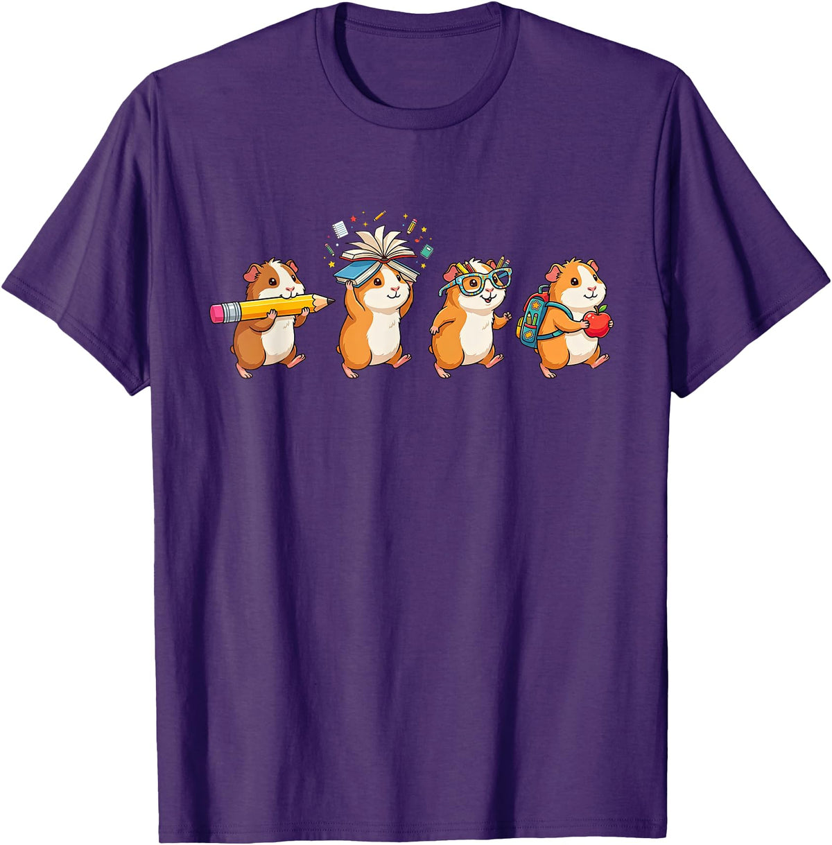 Cute Guinea Pig Lovers First Day of School Costume Funny Guinea Pig Back to School Teacher Student T-Shirt - Purple