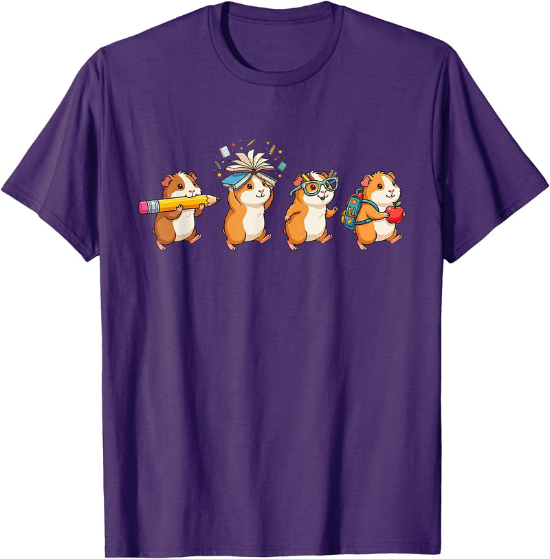 Cute Guinea Pig Lovers First Day of School Costume Funny Guinea Pig Back to School Teacher Student T-Shirt - Purple