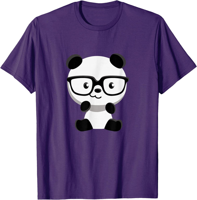 My Shirt Hub Cute Little Bear Panda Nerd with Glasses T-Shirt - Purple