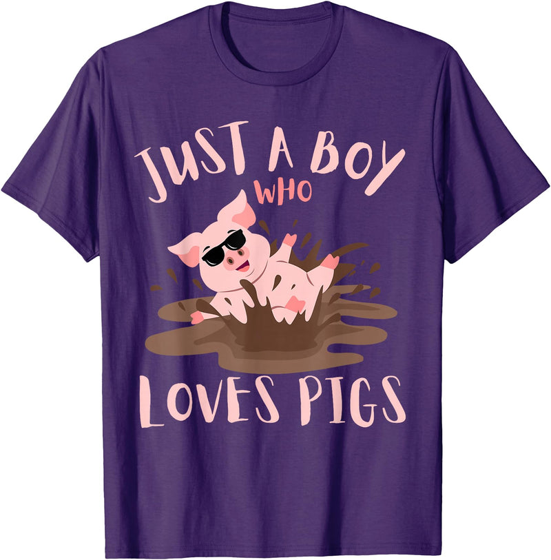 Funny Pig Lover Farm Animals Just A Boy Who Loves Pigs sunglasses In the Mud Kids Boy T-Shirt - Purple