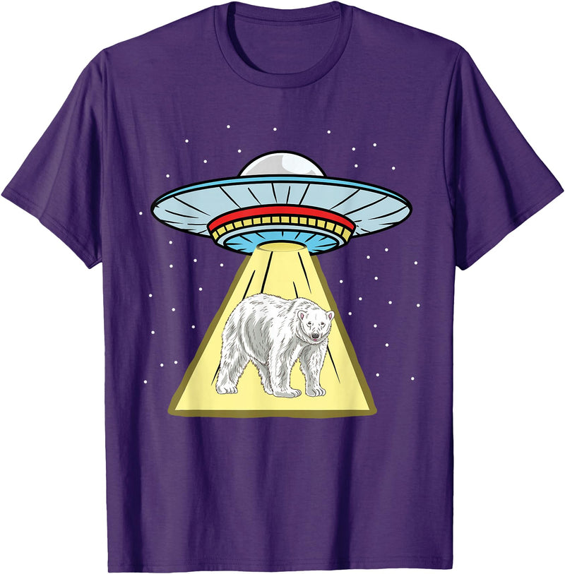 Hiking Lover Design UFO Abduction Polar Bear Arctic Animal T-Shirt - Purple
