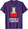 The Llama And Alpaca Lover Funny Llama Lover Reading Is Llamazing Bookworm Llama T-Shirt - Purple