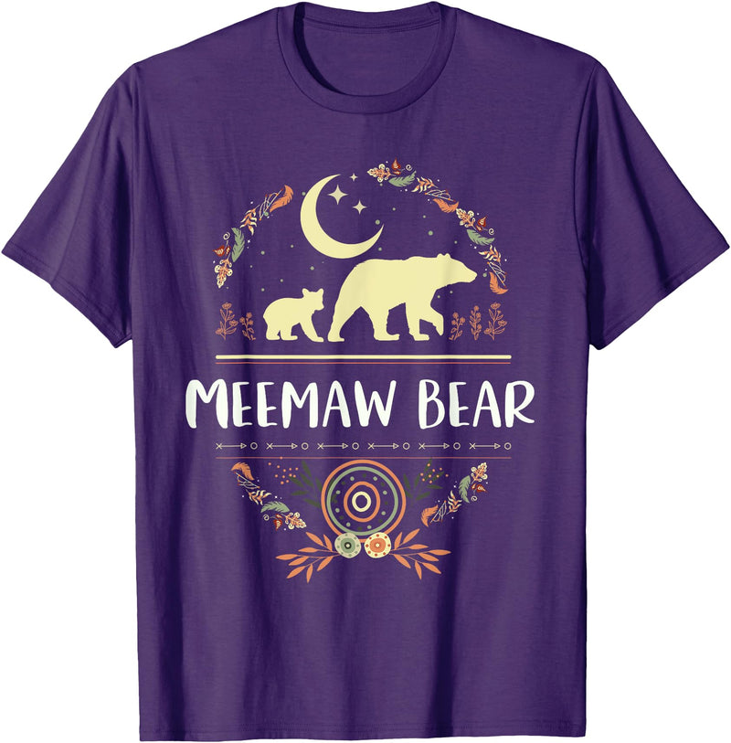 Matching Family Grandma Bear Boho by Foxio Meemaw Bear Floral Matching Family Funny Grandma Bear Boho T-Shirt - Purple