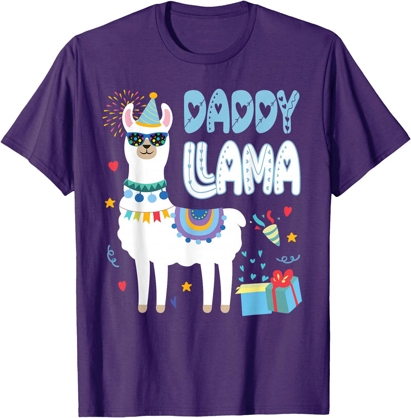 Family Matching Llama Birthday Party Supplies Daddy Llama Dad Of The Birthday Boy Girl Llama Birthday T-Shirt - Purple