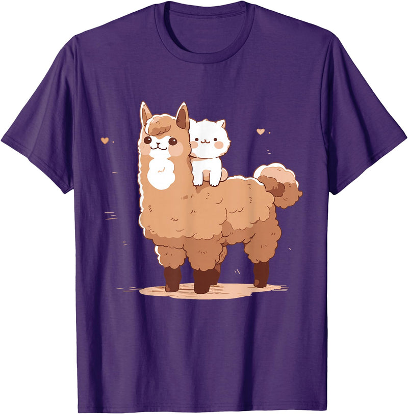 Funny Llama Alpaca Animal Lover Gifts Clothing Llama Alpaca Cat T-Shirt - Purple