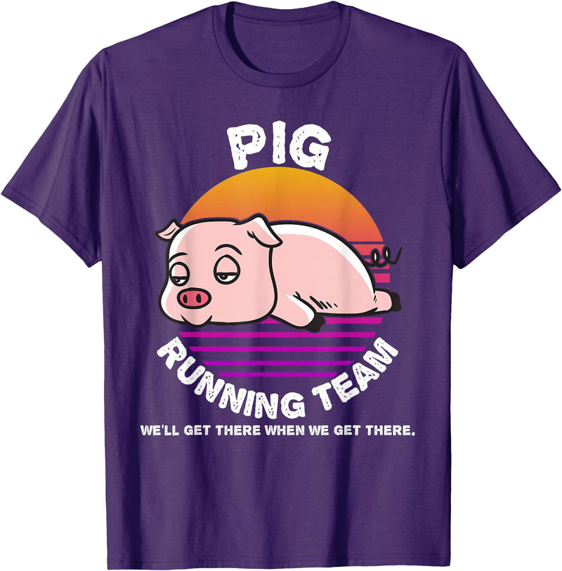 Running Shirts by CrushRetro Funny Farm Pig Running Team Shirt Kids Men Women Gift T-Shirt - Purple
