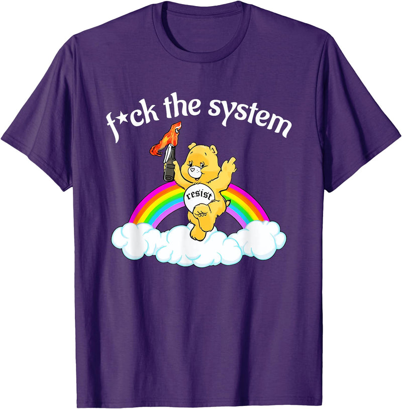 Fck The System Funny Bear Quote Fck The System Funny Bear Design T-Shirt - Purple