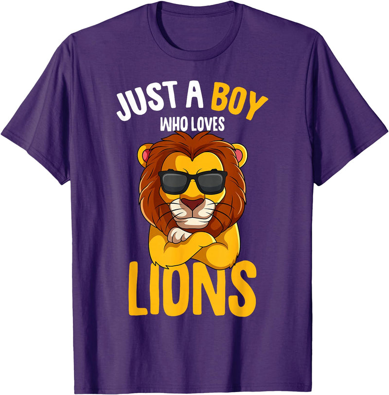 Funny Lion Apparel & Gift Ideas Just a Boy who loves Lions Toddler Boy Kids Lion T-Shirt - Purple