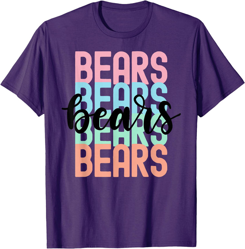 Game Day School Mascot Designs by Mela Bears Team Mascot School Spirit Game Night T-Shirt - Purple