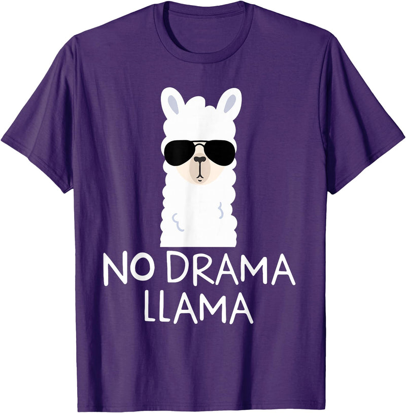 No Drama No Pob-Llama Alpaca Gifts No Drama Llama Alpaca with Sunglasses Llama Lovers Gift T-Shirt - Purple