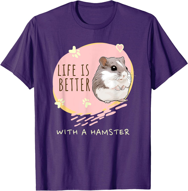 Life is Better With a Hamster Cute Hamster Lover Saying Girl T-Shirt - Purple