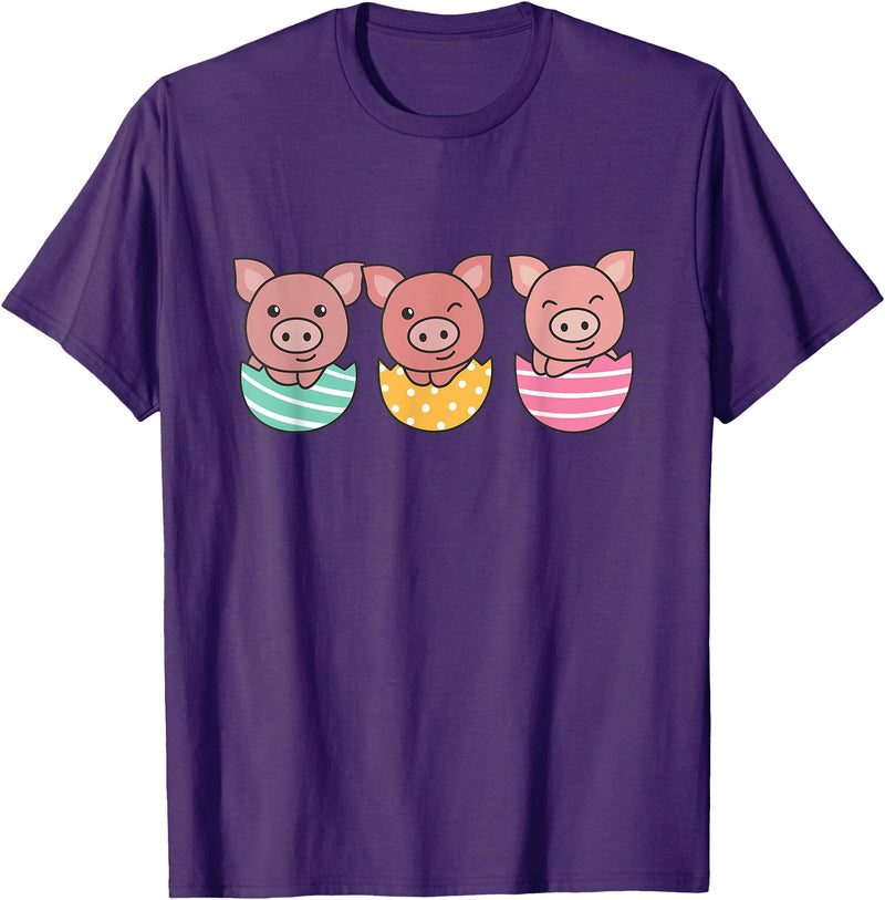 Cute Animals For Easter For Kids Happy Easter Cute Pig At Easter With Easter Eggs T-Shirt - Purple