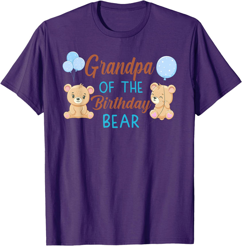 Family Birthday Bear Gifts Grandpa of The Birthday Boy Bear 1st Birthday Party Boy T-Shirt - Purple