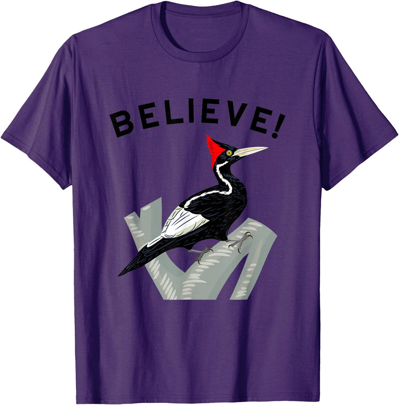 Birdwatching Gifts for Birders Endangered Ivory-Billed Woodpecker T-Shirt - Purple