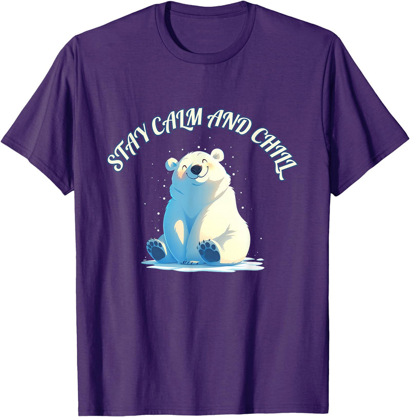 Relaxing Stress Free Designs Stay Calm Chill Out Polar Bear T-Shirt - Purple