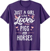 Pigs Memme Just A Girl Who Loves Pigs And Horses Gift Women T-Shirt - Purple