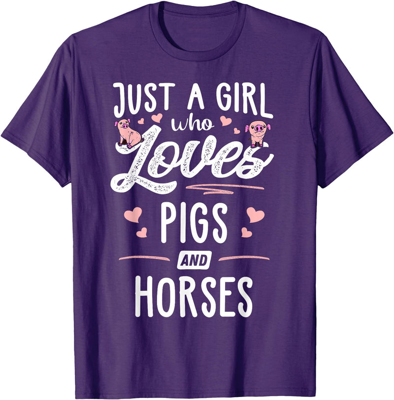 Pigs Memme Just A Girl Who Loves Pigs And Horses Gift Women T-Shirt - Purple