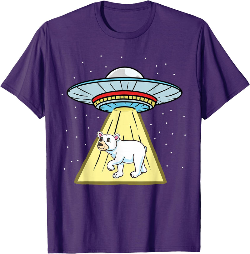 UFO Abduction Cute Polar Bear T-Shirt - Purple