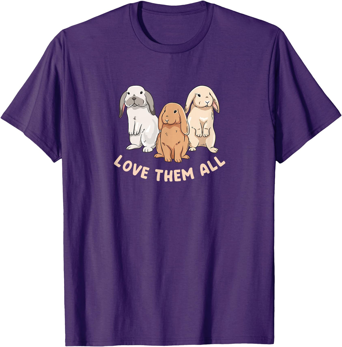 3 Cute Lop Bunnies Love Design for Bunny Owners T-Shirt in Purple