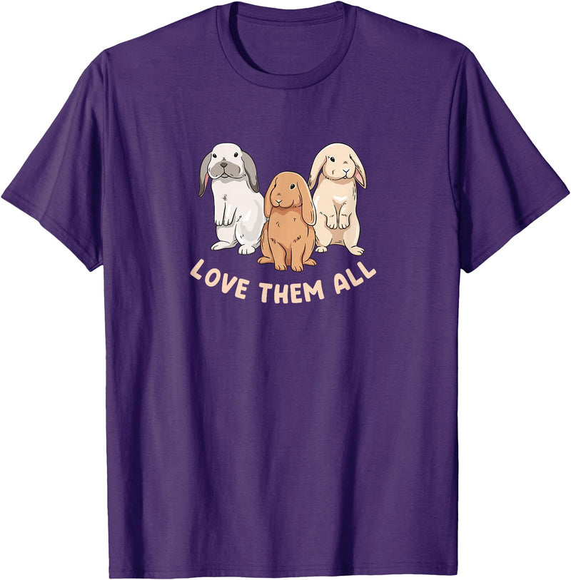 3 Cute Lop Bunnies Love Design for Bunny Owners T-Shirt in Purple