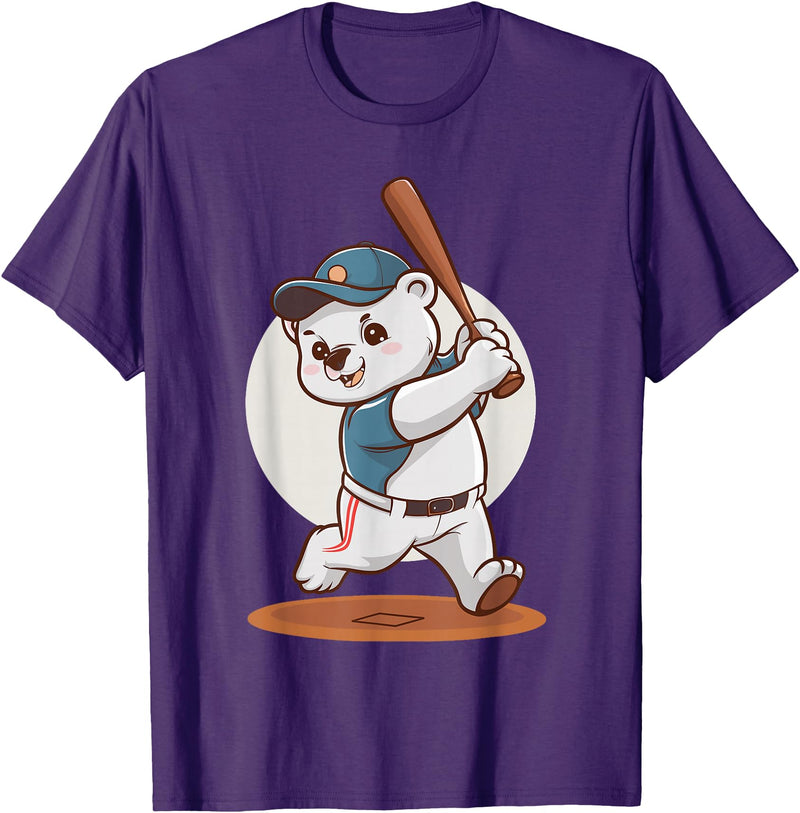 Adorable Polar Bear Baseball Theme Design Cute Polar Bear Playing Baseball Design Adorable Baseball T-Shirt - Purple