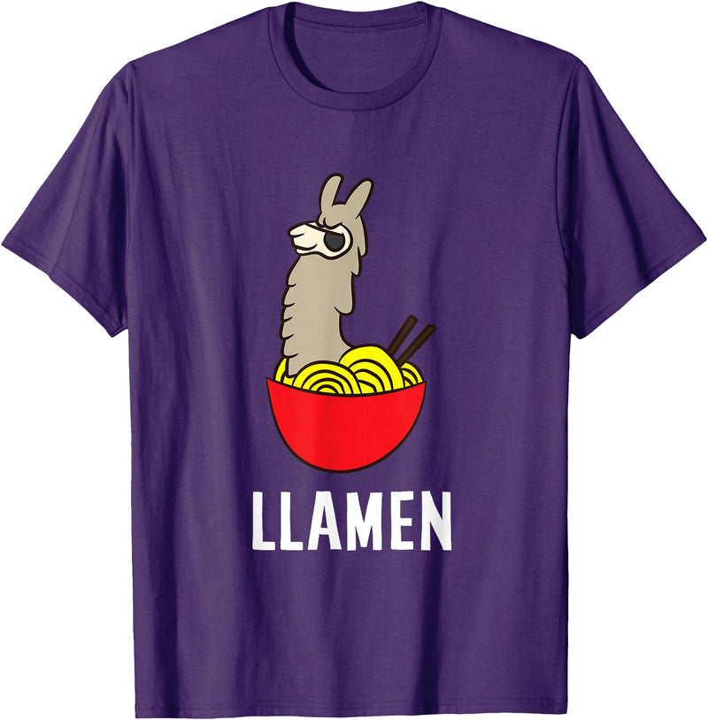 Funny Llama And Alpaca Gifts Funny Llama LLamen Noodles Chinese Food Llama T-Shirt - Purple
