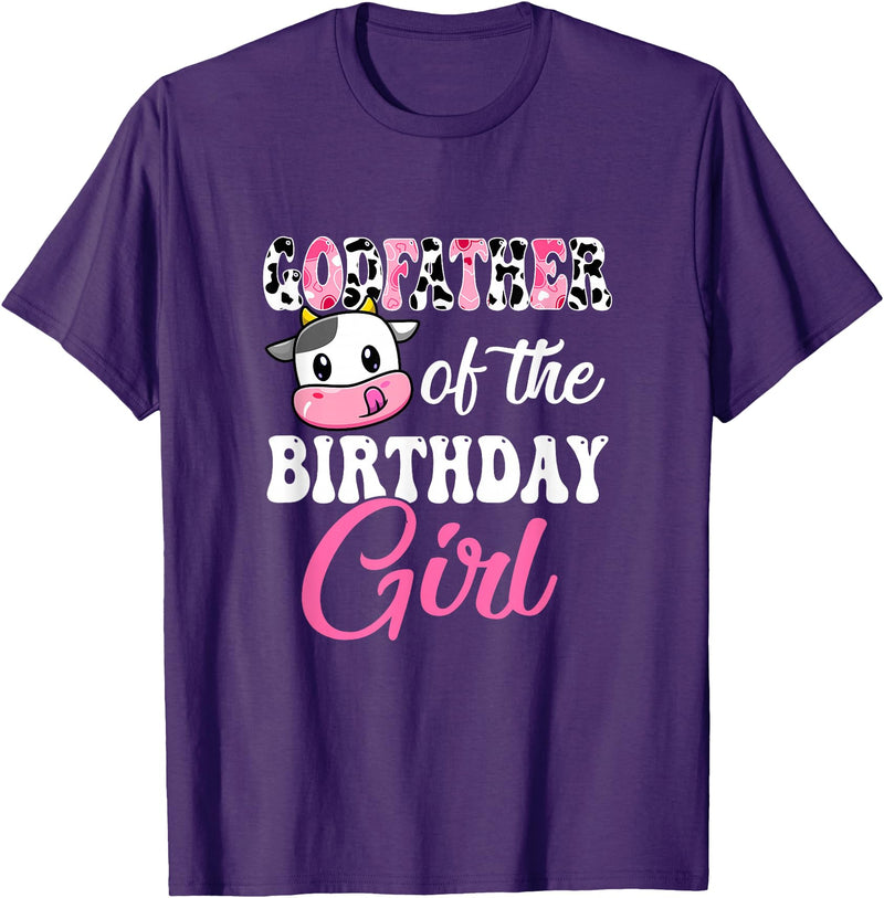 Vintage Retro Birthday Godfather Of The Birthday Girl Farm Cow 1St Birthday Girl T-Shirt - Purple