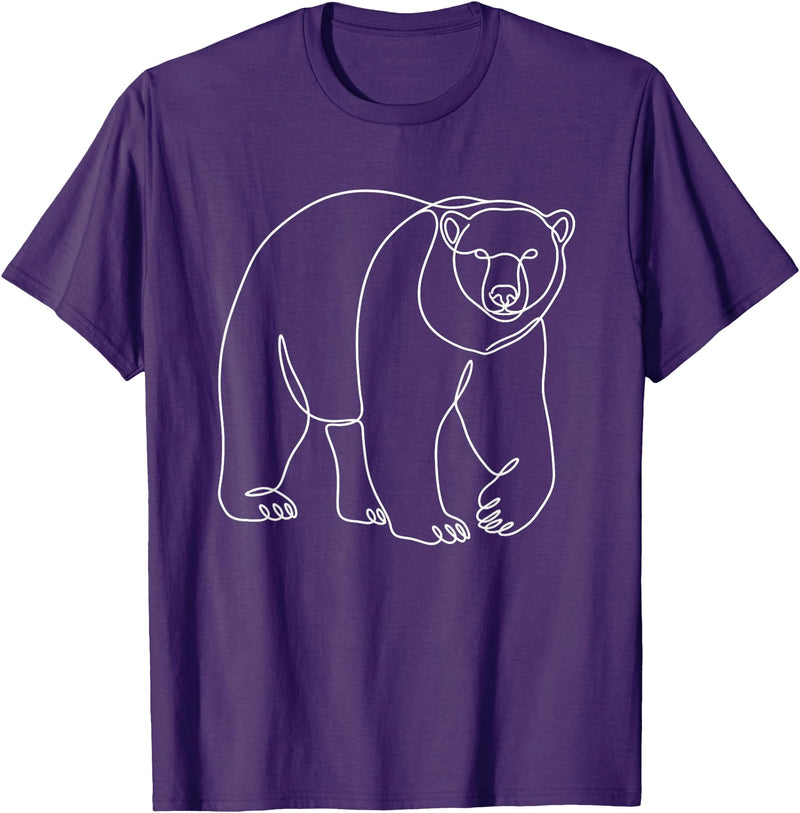 Modern Minimalist Wildlife Line Art Graphic Minimalist Polar Bear Single Line Art Drawing T-Shirt - Purple