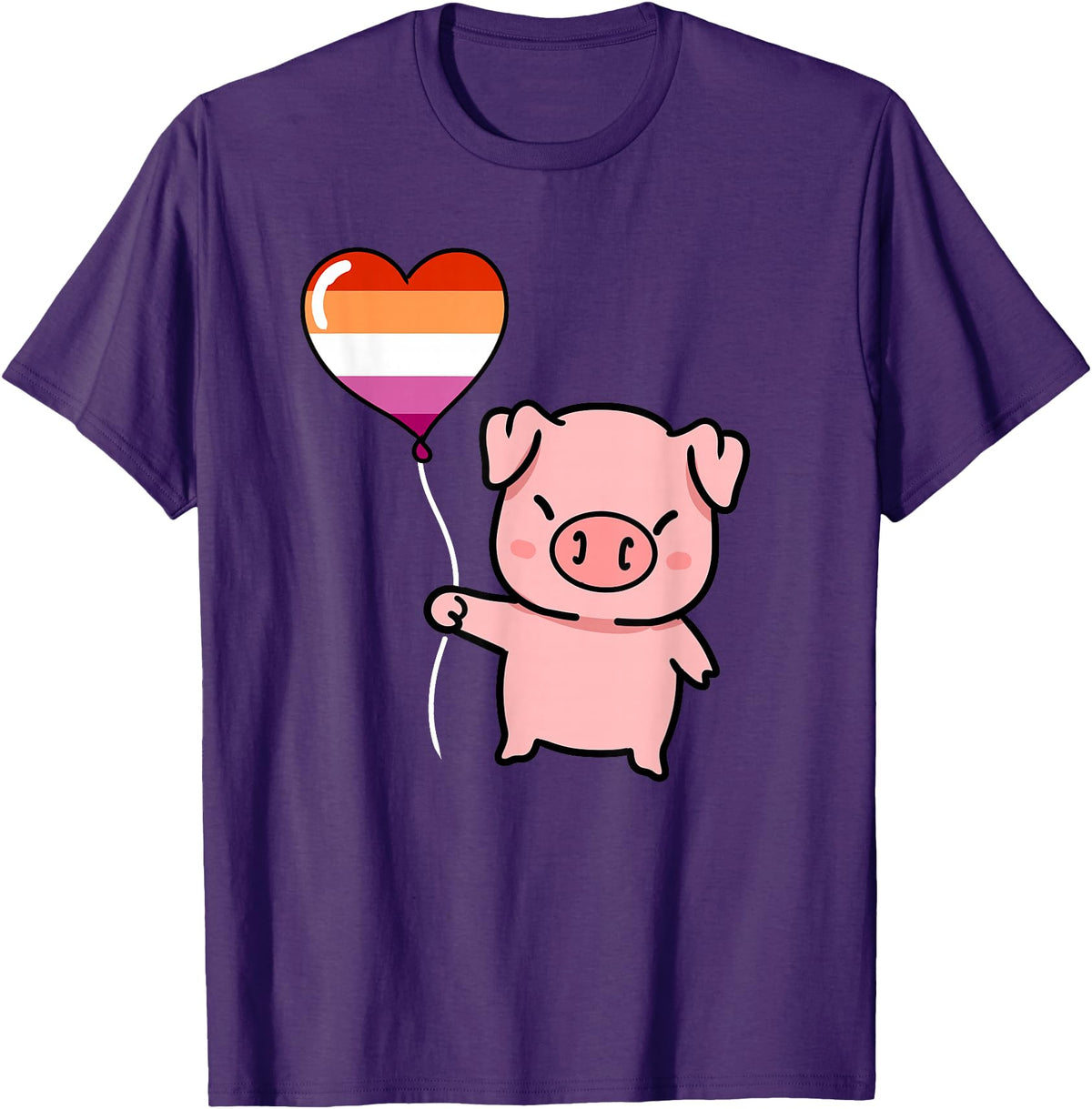 Hiking Lover Design Pig Heart Balloon Orange Pink Lesbian T-Shirt - Purple