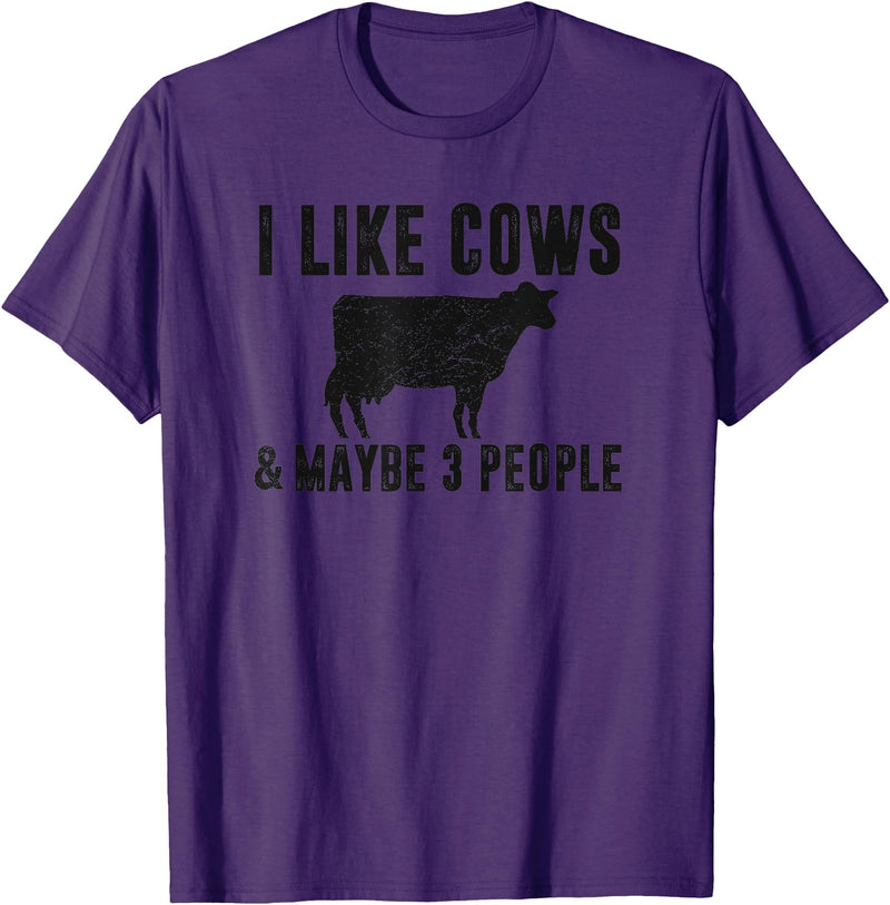 Funny Cow Lover Farmer Gifts Women Girls I Like Cows & Maybe 3 People Funny Quote Dairy Cow Graphic T-Shirt - Purple