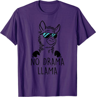 Pretees No Drama Llama Graphic Funny Llama T-Shirt - Women's Adult Unisex-Adults Grey Small Classic Fit Crew Neck Short Sleeve - Purple