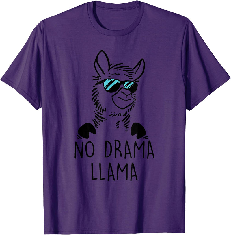 Pretees No Drama Llama Graphic Funny Llama T-Shirt - Women's Adult Unisex-Adults Grey Small Classic Fit Crew Neck Short Sleeve - Purple