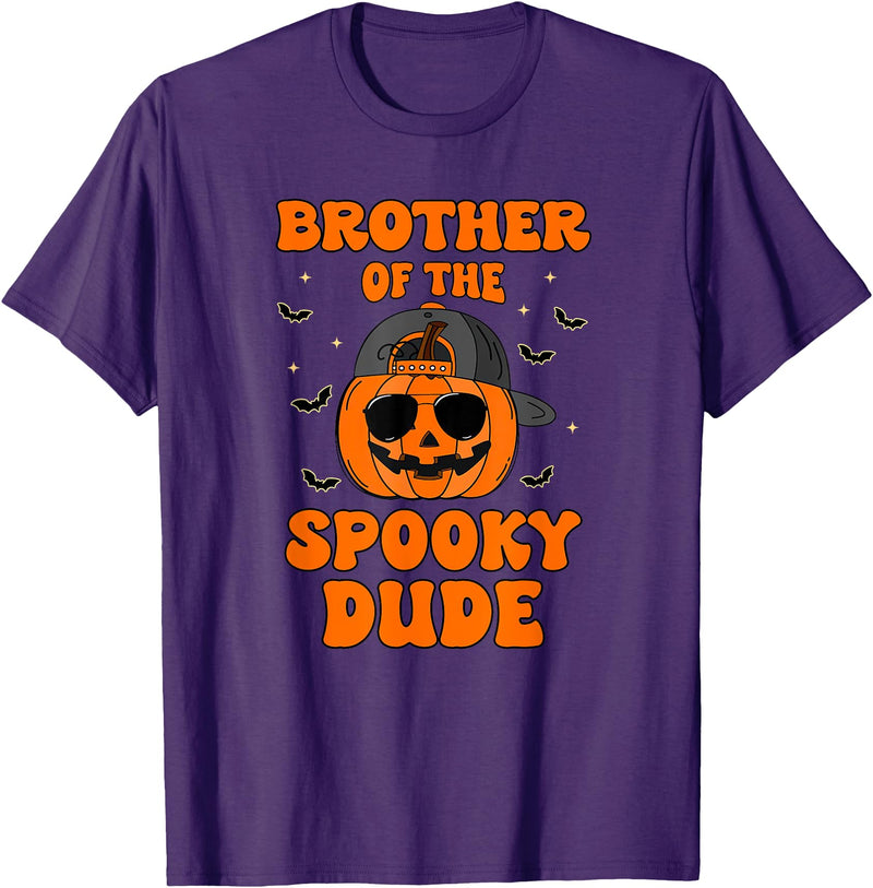 One Spooky Dude 1st Birthday Outfit For Family Brother of The Spooky Dude Halloween Pumpkin Birthday Family T-Shirt - Purple